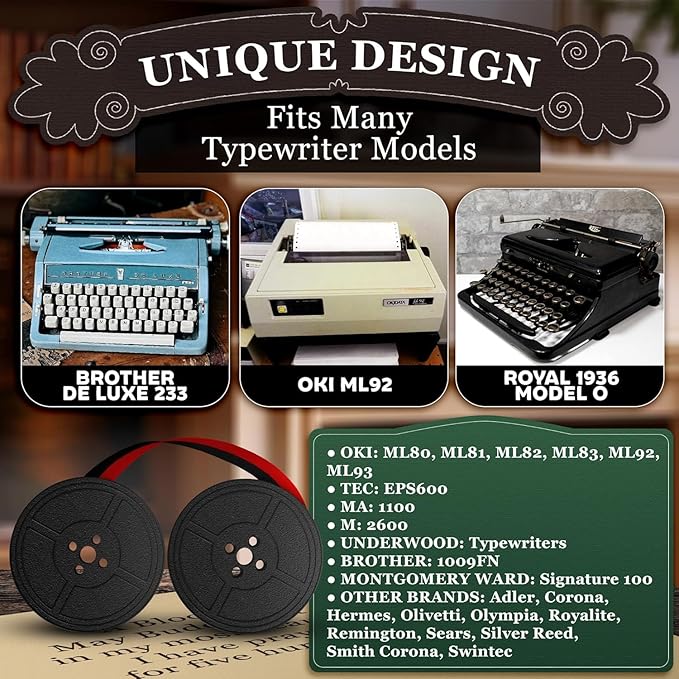 4 Pcs Universal Typewriter Ribbon Pack – Black and Red Typewriter Ribbon – 0.2 Inch/5 mm Central Aperture, Durable Twin Spool Replacement for Clear Prints, Smooth Operation & Reliable Performance