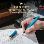 Wordsworth & Black Fountain Pen Set, Medium Nib, 24 Ink Cartridges and Ink Refill Converter, Gift Case, Journaling, Calligraphy, Smooth Writing Pens [Sky Blue, Gold Finish], Perfect for Men and Women
