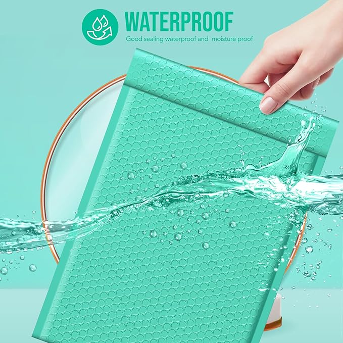 Fuxury 500 Pack Teal Bubble Mailers 10.5x16 Inch,Self Seal Padded Envelopes Waterproof Mailing Envelopes Cushioning Padded Mailers for Packaging, Small Business Large #5