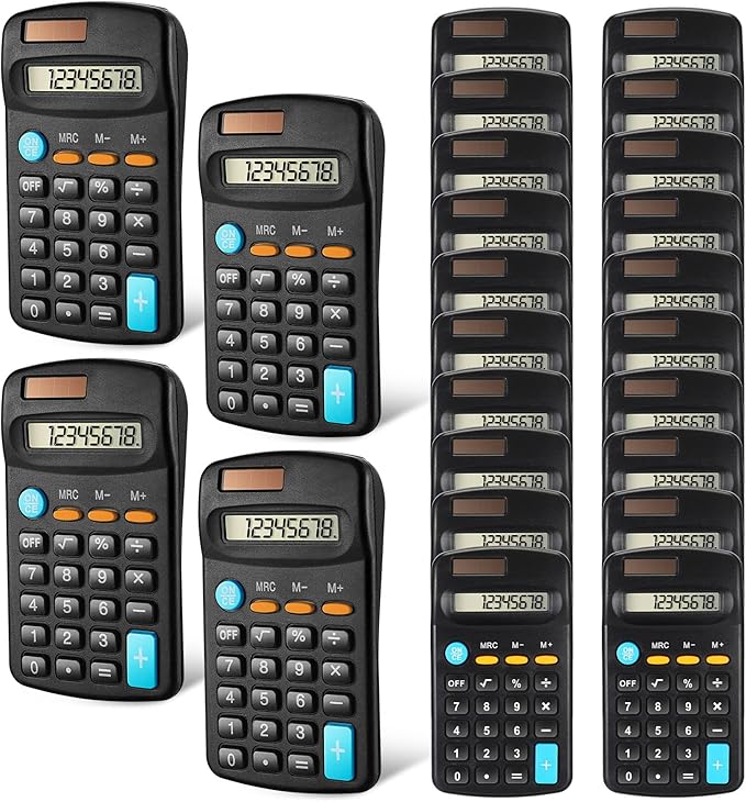 Flutesan 24 Pieces Basic Mini Calculators Bulk for Students 8 Digit Display Small Pocket Size Hand Held Calculators Desktop School Supplies for Classroom Desktop Home High School College Office