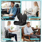 Memory Foam Seat Cushion,Office Chair Cushion with Lumbar Support,L-Shape Ergonomic Cushions with Strap,Non-Slip Sciatica,Hemorrhoids, Tailbone Pain Relief for Office Workers,Driver (Black+Ice Silk)