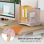 OrgMate Desk File Folder Holder Organizer-4 Vertical Compartments Racks and Paper Letter Tray,Mesh Magazine File Holder Sorter,Desktop Accessories & Workspace Organizers for Home,Office,School-Pink