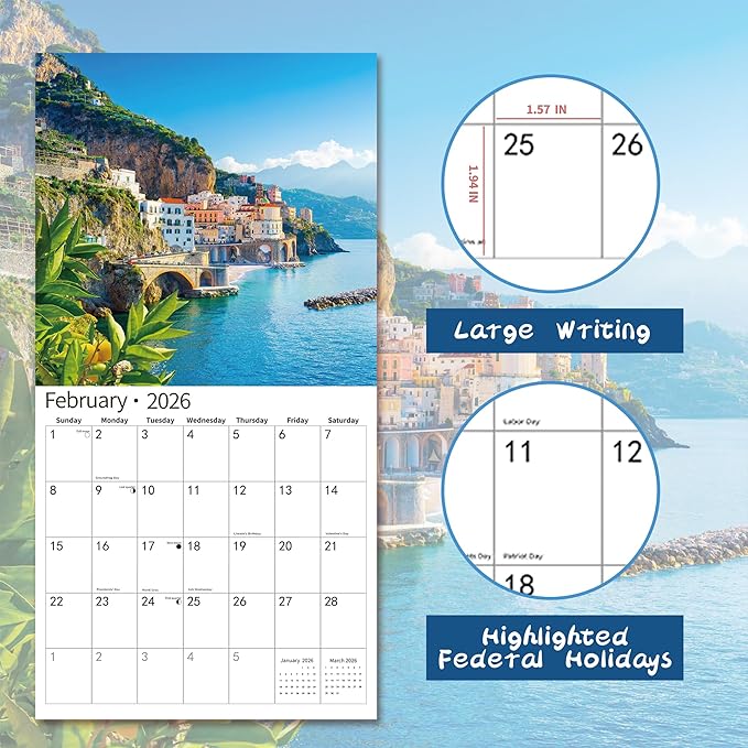 2026 Wall Calendar,Calendar 2026, July 2025 - December 2026, Wall Calendar Coastal Serenity, 12" x 24" Opened,Full Page Months Thick & Sturdy Paper for Gift Perfect Calendar Organizing & Planning