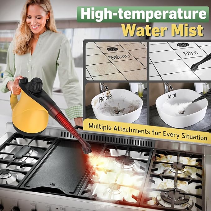 Pressurized Handheld Steam Cleaner for Home Deep Cleaning, Multi-Purpose Portable Steamer for Cleaning with 11 PCS Accessories for Dirt, Grease, Window, Car, Furniture, Bathroom, Couch, Tile and Grout