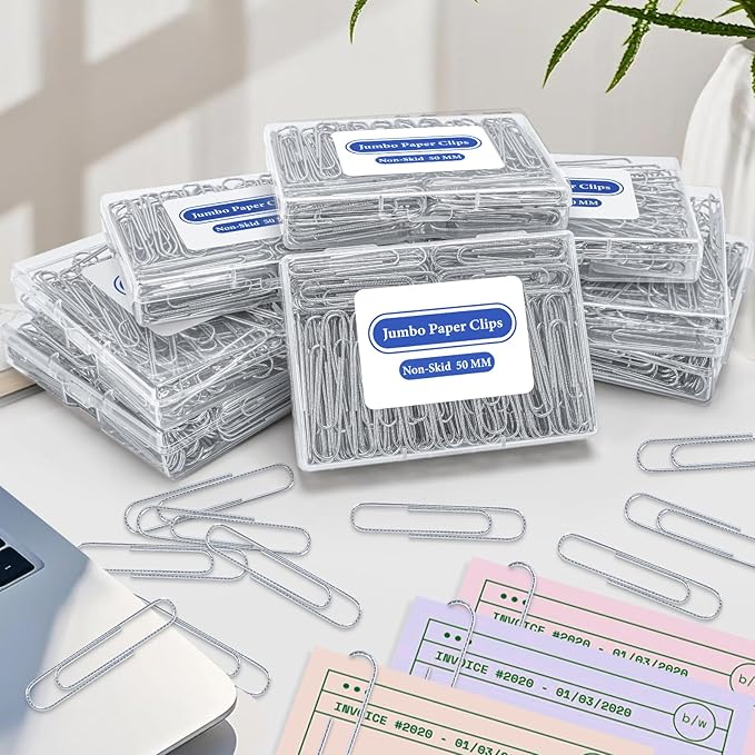Jumbo Paper Clips Non-Skid, 1000 Large Paper Clips 10 Boxes of 100 Each, Jumbo Size for Home, Office, School Supplies, 2 Inch Silver Heavy Duty Nonskid Paperclips