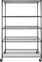 Seville Classics UltraDurable Heavy Duty NSF Solid Steel Wire Rack Storage Unit, Organizer for Garage, Warehouse, Office, Restaurant, Classroom, Kitchen, Black, 5-Tier Shelving, 48" W x 24" D