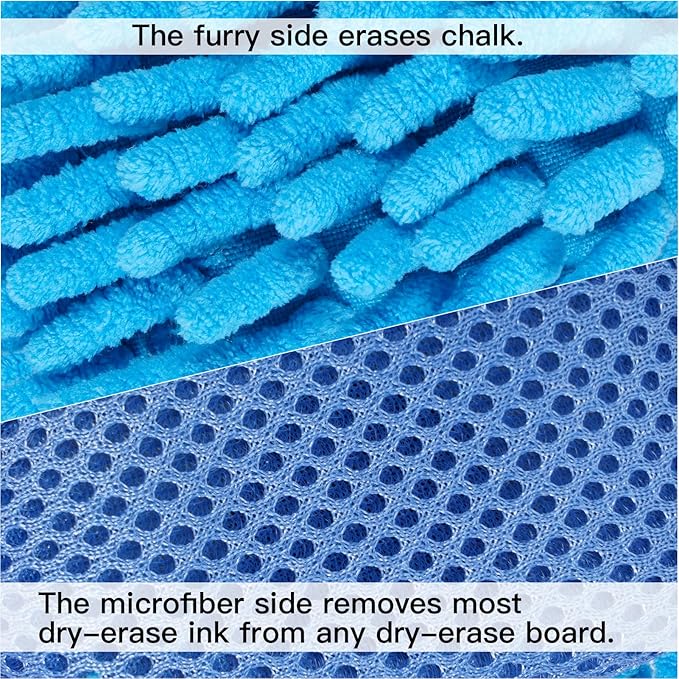SITHON 4 Pieces Magnetic Microfiber Shag Whiteboard Eraser, Washable Microfiber Shag Dry Erase Board Eraser for Markers, Chalk, Home and Office (Blue)