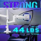 ARES WING Dual Monitor Arm Desk Mount for 17-49 Inch Ultrawide Monitors, Heavy Duty Dual Monitor Mount Holds 44 lbs, Full Motion Gas Spring Vertical Stacked Monitor Mount, 75/100 VESA Mount, White