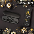 Nicpro Fountain Pen Set with Box, Classic Black Fancy Pen with Converter, 0.38mm Extra Fine Nib Smooth Writing Calligraphy, Office, Business, Luxury Pen
