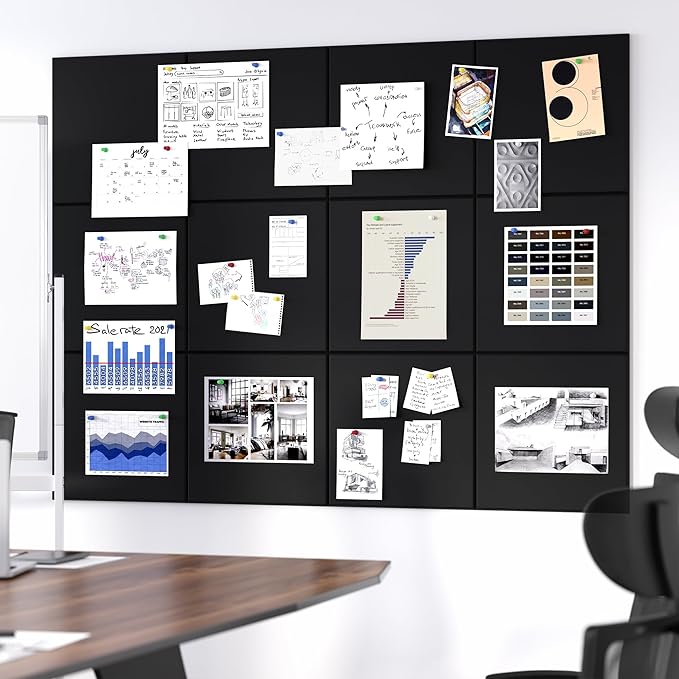 Neatsure Large Cork Board for Wall, 48" x 36" Bulletin Board with Pushpins, 12 Panels Felt Tiles Tack Push Pin Board for Office, Black