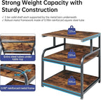 Fannova 23.6" Deep Extra Large Printer Stand, 3 Tier Printer Table with Adjustable Storage Shelf, Rolling Printer Cart with Industrial Wheels for Home Office, Rustic Brown