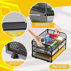 MINDEPOT 3 Tier Paper Organizer Tray with Handle, Mesh Letter Tray for Office, Home, School (1 Pack), Black