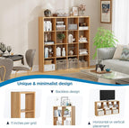 Jpiziso 16-Cube Storage Organizer Bookcase, Thick Frame Wood Grain Storage Shelf, Rectangular Cube Open Back Display Unit, 48.8x9.4x48.8 Inches for Living Room, Bedroom, Home Office, Natural Wood