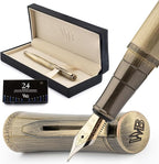 Wordsworth & Black Luxury Fountain Pen - Stunning Brushed Bronze Pen, 18K Gilded Nib (Medium), Ink Converter, Best Pen Gift Set for Men & Women, Professional, Executive, Office, Nice Pens