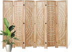 66.9Inch Folding Room Divider, 6 Panels Wood Carved Privacy Screens, Free Assembled Freestanding Partition for Home Office Restaurant Bedroom (Natural)