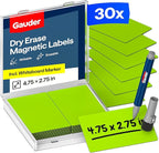 GAUDER Magnetic Dry Erase Labels | 30x Magnetic Labels (4,75 Inches x 2,75 Inches) | 30x Dry Erase Magnets for Classroom, Whiteboard and Blackboard