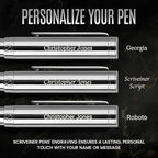 Scriveiner Personalized Silver Chrome Fountain Pen (Medium), Award Winning Luxury Pen, Heavy Pocket Pen, Chrome Finish, Best Engraved Fountain Pen Gift Set for Men & Women, Name Engraving