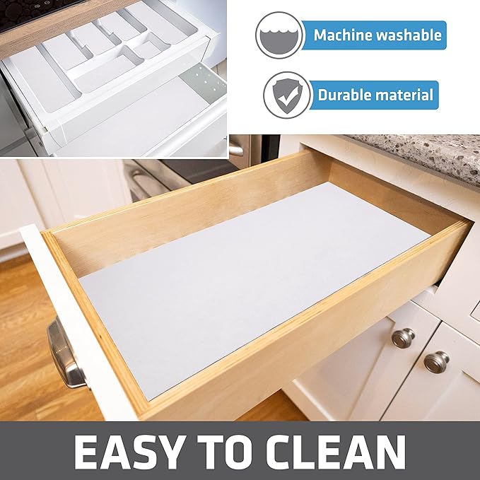 Drymate Premium Luxury Shelf & Drawer Liner, Thick Cushioned Fabric, Non-Adhesive, Absorbent, Waterproof, Slip-Resistant, Liners for Kitchen Cabinets, Cupboards (USA Made)(12”x59”)(24-Pack)(White)