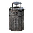 Zedfire 32 Gallon Perforated Waste Bin with Rain Bonnet Lid, Steel Outdoor Heavy-Duty Commercial Trash Can, Round Recycle Container, Durable Garbage Can for Parks, Municipalities, Parking, Schools