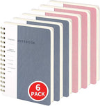 Spiral Notebook-5.75" x 8.125" College Ruled Journal with Inner Pockets and 160 Pages,PU Leather Cover Business Journal, Twin-Wire Binding Notebook Perfect for Office & Home School Supplies 6 pack Reefblue/Pink