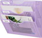 EasyPAG 3 Pocket Mesh Wall File Organizer, Hanging Paper Folder Holder with Classify Label, Vertical Wall Mount Mail Organizer for Office Home Classroom, Purple