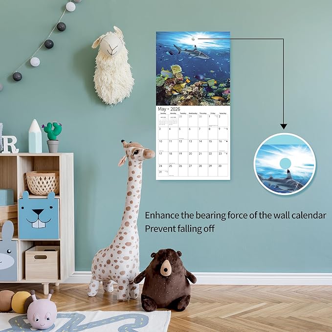 2026 Wall Calendar,Calendar 2026, November 2025 - December 2026, Wall Calendar Shark, 12" x 24" Opened,Full Page Months Thick & Sturdy Paper for Gift Perfect Calendar Organizing & Planning
