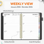 SUNEE 2026 Weekly & Monthly Planner 6.4"x8.5"- 12 Month (January 2026 - December 2026), Vegan Leather Cover, Pocket, Bookmark, Notes, Monthly Tab, Black