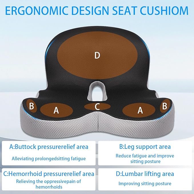 Watshyon Ergonomic Memory Foam Reenly Back and Seat Cushion & Non-Slip Base with Adjustable Straps for Office Seat Cushion and Car Cushion,Removable Washable Cover- Breathable Mesh