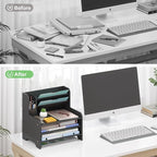 Wisuce Essentials Bamboo Desk Organizer Mail Holder Countertop Letter Tray File Desktop Mail Holder Countertop Organizer for Desktop Letter Sorter Paper File Storage for School Home Office Supplies