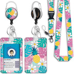 Giancomics Tropical Plant Lanyards for Id Badges, ID Badge Holder with Retractable Reel, Teacher Lanyard with Keychain Clip Name Tag Card Holder for Women Gift