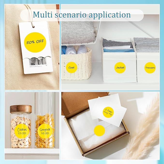 2 Inch Round Color Coding Labels (500 Count) - Yellow Dot Stickers Circle Labels with Dispenser Box for Warehouse, Filing, Industrial, Office Organization