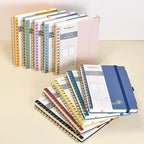 POPRUN Spiral Dotted Journal Notebook, [A5-5.75'' x 8.25''] - 120 GSM Thick Paper, 141 Numbered Pages, Hardcover for Men & Women with Pocket, Index Tabs, 8 Perforated Sheets, Haze Blue