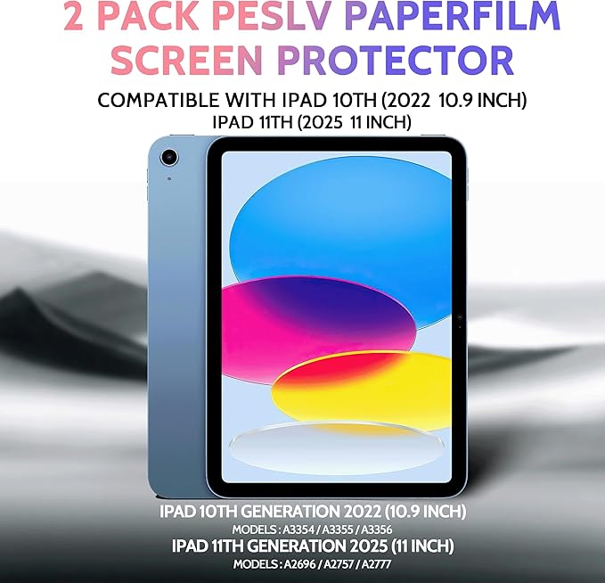 Peslv 2 Pack Like Paper Screen Protector for iPad 10th 2022 10.9" & iPad 11th A16 2025 11", Matte Anti Glare PET Film/Blue Light Filter Eye Protection Cover/Drawing & Writing Feel Like on Paper