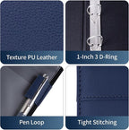 Antner 3 Ring Personal Check Binder for 3-on-a-Page End-Stub Deskbook & Personal 3 Holes or 9 Holes Small Size Checks, PU Leather Check Holder Checkbook Binder Cover with Zipper Pouch, Navy Blue