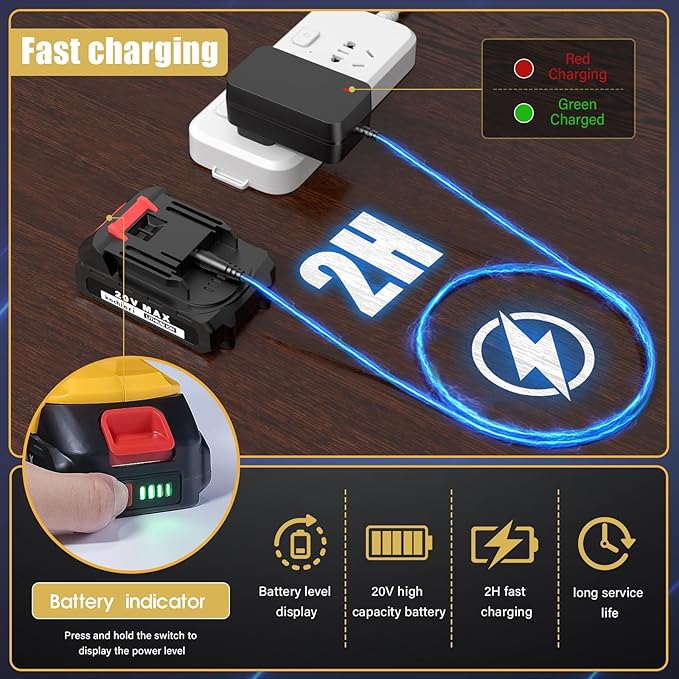 Kachiari High Volume Compressed Air Duster with 20V Max Battery, 50000RPM Brush Motor, LED Light, 6 Multi-Use Accessories - Ideal for PC Keyboard, Car Cleaning （Battery Included）
