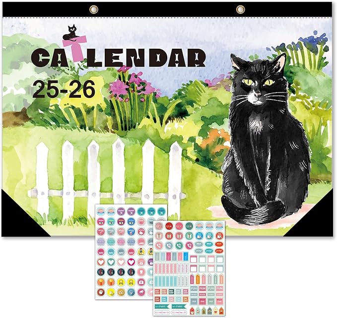 Desk Calendar 2026 - With 2 sticker, 17-Month (Aug 2025 - Dec 2026) Large 17x12 Inches, Desktop/Wall Monthly Calendar for Home, School & Office (Cat)