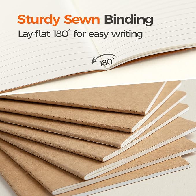 Foliom 30 Pack Kraft Notebooks Bulk A5, 60 Pages Lined Ruled Journals, 8.3x5.5 Inches, Natural Kraft Cover Composition Notebooks for School Office Students Artists