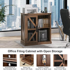 JOINICE,Printer Stand with Storage,File Cabinet with Socket and USB Charging Port,Farmhouse Paper Shredder Stand Rack with Slide-Out Shelf,Walnut