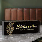 SalaGraphics Desk Name Plate Personalized, Custom for Desk, Office Decor Women Men, Acrylic Accessories, Gifts Coworkers Boss Teacher, Employee Appreciation (Black Flower), 8''(L)x2.5(W)