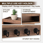 Lucundm Key and Mail Holder Wall Mount, Key Hanger with Long Storage Box and 6 Hooks for Coat, Dog Leash, Home Decor Rack, House Accessories, Entry Way Organizer (Brown)