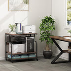 Fannova 32.3" Wide Extra Large Printer Stand, 3 Tier Printer Table with Adjustable Storage Shelf, Rolling Printer Cart with Industrial Wheels for Home Office, Rustic Brown