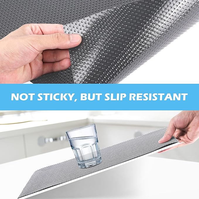 MooiFun Drawer Liners, Waterproof Shelf Liner, Anti-Slip Non-Adhesive BPA Free Kitchen Cupboard Cabinet Liner Refridge Fridge Mats Sink Protector Strong Durable for Home (Grey/11.8in x 20Ft)