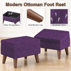 FAGAGA Storage Ottoman, Small Foot Stool Ottoman with Storage, Modern Foot Rest with Adjustable Lid and Sturdy Wood Legs for Living Room, Bedroom, Couch, Enterway(Purple)