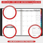 2026 Monthly Planner/Calendar - Jan 2026 - Dec 2026, Monthly Planner 2026, 12 Months, Faux Leather, 8.86" x 11.4", 15 Notes Pages, Strong Twin - Wire Binding, Tabs, Perfect Organizer - Black