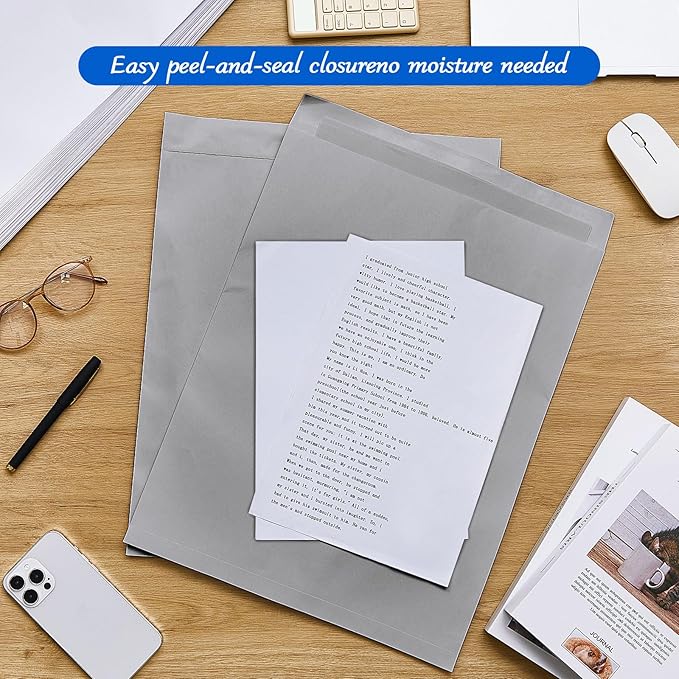 Motipuns 50 Pcs 14'' x 18'' Extra Large Mailing Envelopes 32lb with Gummed Flaps, Catalog Jumbo Craft Envelopes for Mailing, Storage and Organizing Documents Office Supplies(Gray)