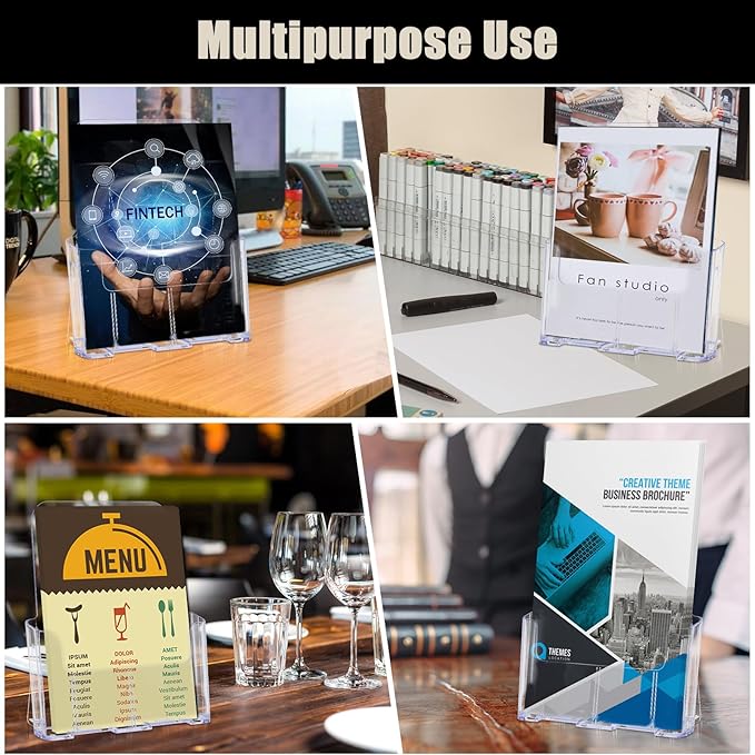 xydstay Acrylic Brochure Holder 8.5x11 Inches Slant Back Design, Clear Display Stand, Plastic Table Stand Sign Holder,Pamphlet Holder Flyer Holder, Acrylic Display Stand, Acrylic Table Signs Plastic Paper Holder for Office, Home, Store, 4 Pack