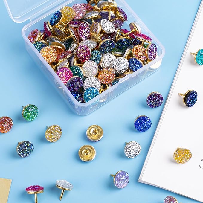 50Pcs Push Pins, Shiny Diamond Glitter Rhinestone Decorative Thumb Tacks for Photo Wall, Cork Board, Bulletin Board & Desk Accessories (Silver)