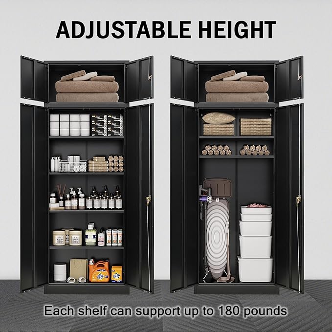 TaskStorz Storage Cabinet, 87 Inch Tall Metal Storage Cabinet with Doors and Shelves,Heavy Duty Metal Cabinet, Pantry Cabinets for Kitchen Storage, Garage Cabinet for Living, Dining Room.