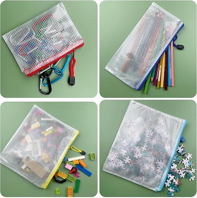 Oaimyy-18PCS-12 x 16 Inches-Mesh Zipper Pouch, Plastic Zip File Folders Puzzle Bags for Organizing,for Office Supplies,Travel,Home Storage-Black, 12"x 16"