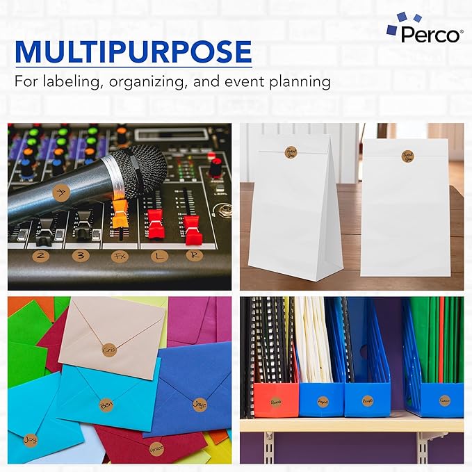 Perco Kraft Brown 1-Inch Perforated Circle Dot Sticker Labels — 10 Rolls, 10,000 Round Stickers — Natural, Cardboard-Like Surface with Permanent Adhesive for Organizing, Crafting & More—Made in USA